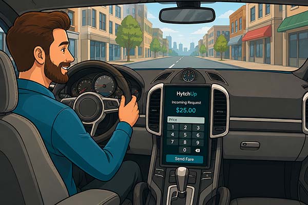 Private driver chauffeur dispatch system dashboard showing live custom ride quoting panel with exact mileage and toll indicators