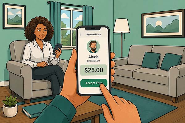 Client smartphone receiving a professional SMS text quote with a one-tap booking confirmation link on the HytchUp private driver booking app