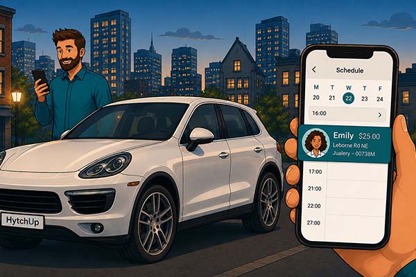 HytchUp digital chauffeur dispatch calendar displaying scheduled airport runs and protected private driver shift availability windows